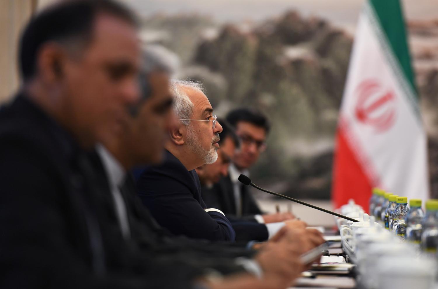 Iranian Foreign Minister Mohammad Javad Zarif speaks during a meeting with Chinese Foreign Minister Wang Yi in Beijing