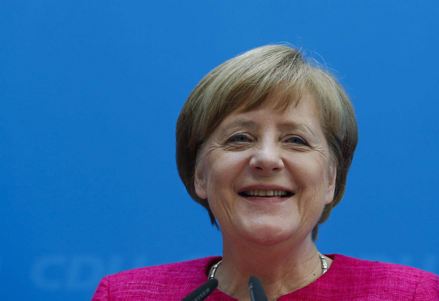 German Chancellor Angela Merkel during a press conference in Berlin, Germany, May 15, 2017. REUTERS/Fabrizio Bensch - RTX35WIH