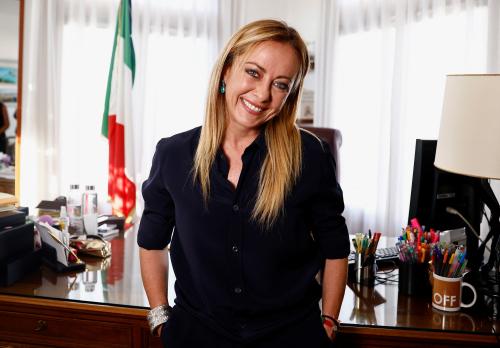 Giorgia Meloni, leader of far-right Fratelli d'Italia party, poses for a picture after an interview with Reuters, in Rome, Italy, August 24, 2022. REUTERS/Yara Nardi