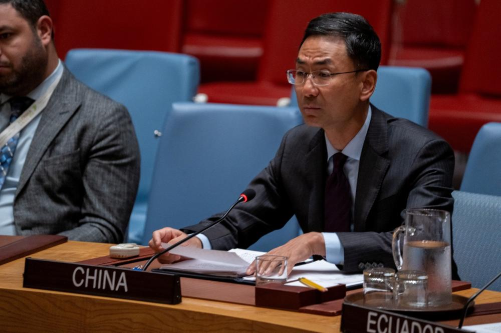 China's Deputy Permanent Representative to the United Nations (UN) Geng Shuang attends a United Nations Security Council meeting addressing the continuing war between Russia and Ukraine at the U.N. headquarters in New York City, U.S., August 30, 2024.